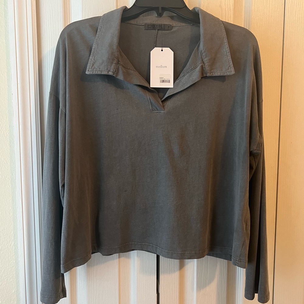 NEW Stateside Johnny Collar Long Sleeve Top
